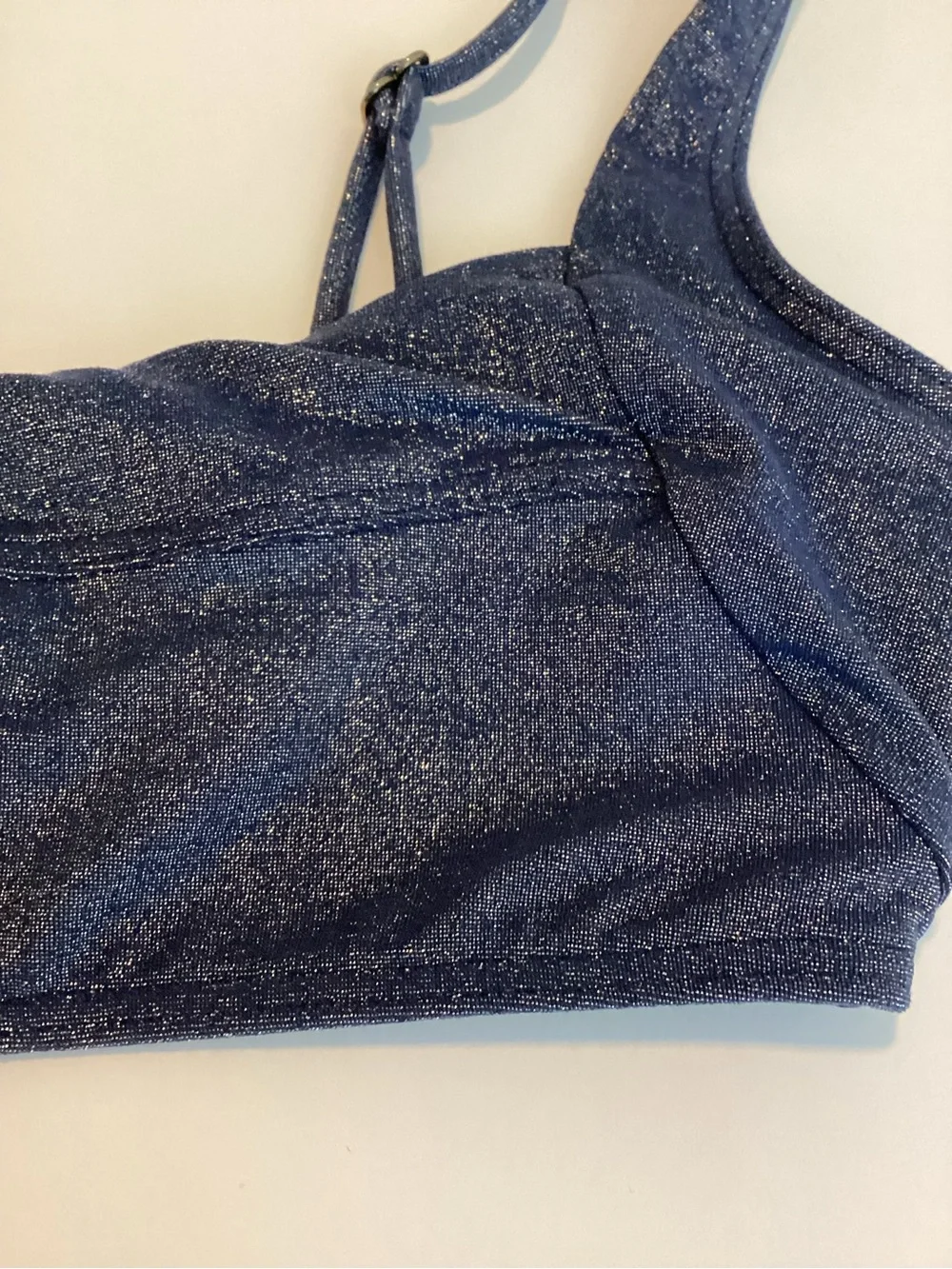 SUBOO Bikini Top Small Blue Denim Metallic Lined Crop Festival Beach Coastal